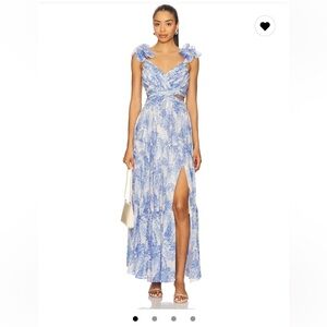 Astr Blue and White Patterned Maxi Dress